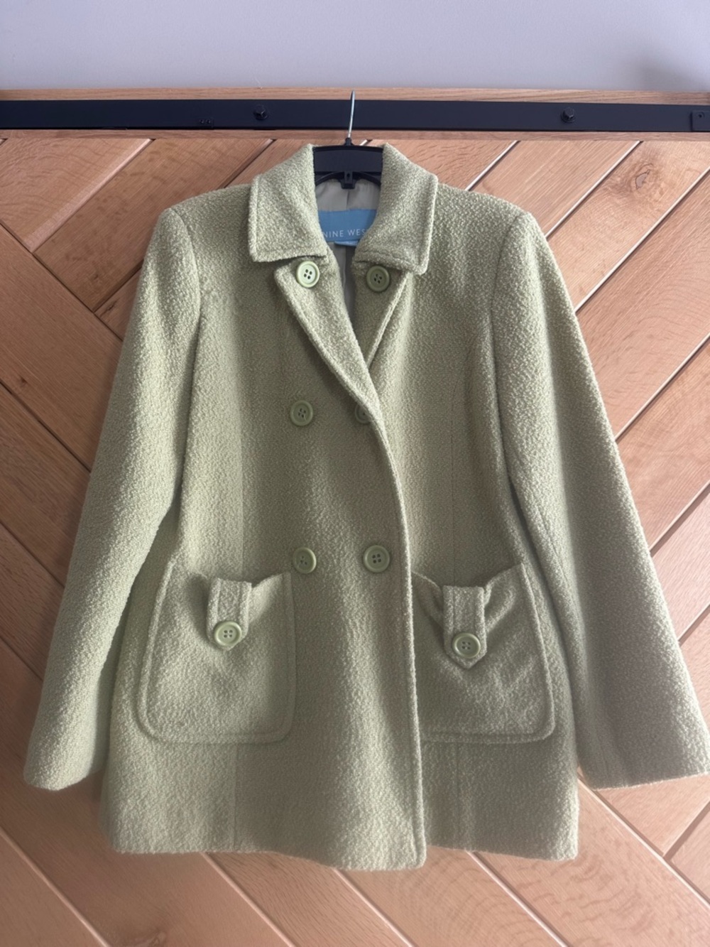 Nine West Pistachio Green Double-Breasted Pea Coat